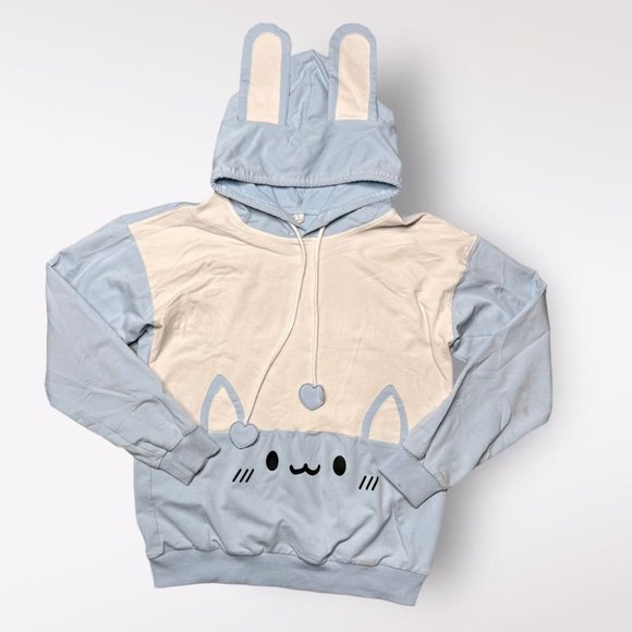 Packicute Other - ✨FREE✨ Blue and White Bunny Ears Hoodie Kids Size Large